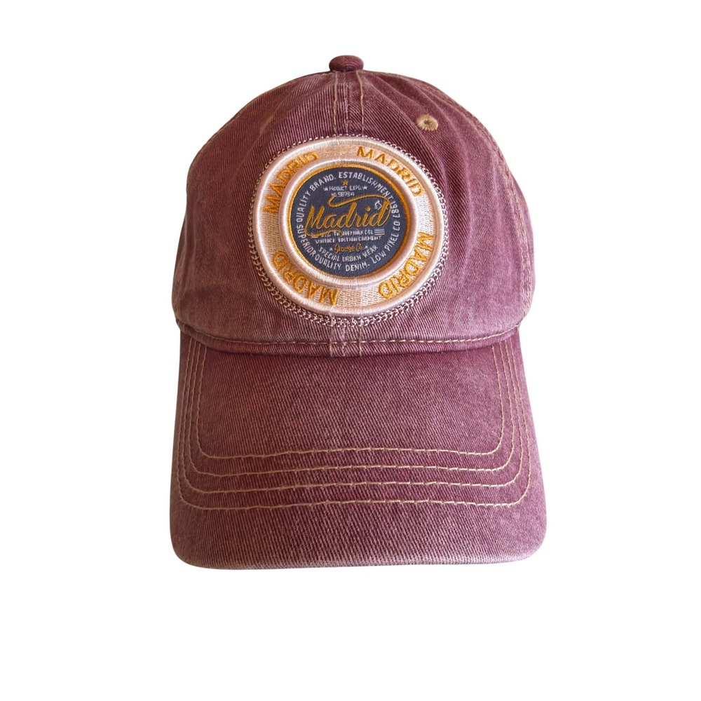 Robin‎ Ruth Madrid Baseball Cap Distressed Burgundy Embroidered Patch Adjustable